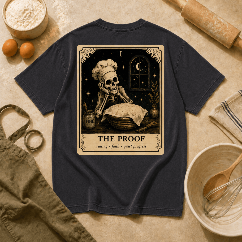 Vintage Tarot Tee — "The Proof" Skeleton Chef Graphic Crewneck