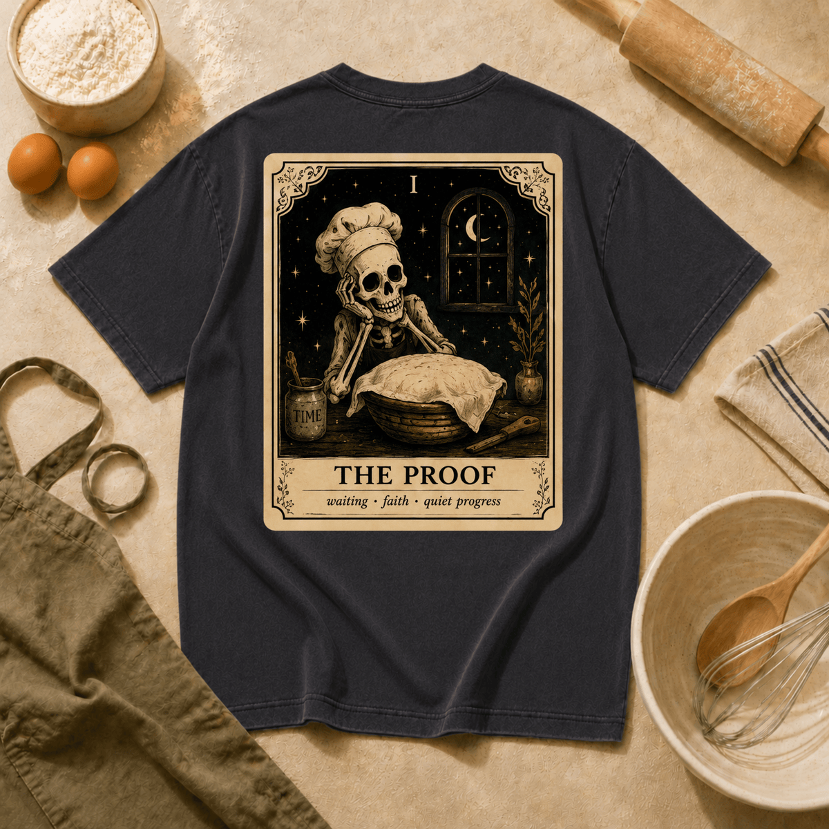 Vintage Tarot Tee — "The Proof" Skeleton Chef Graphic Crewneck