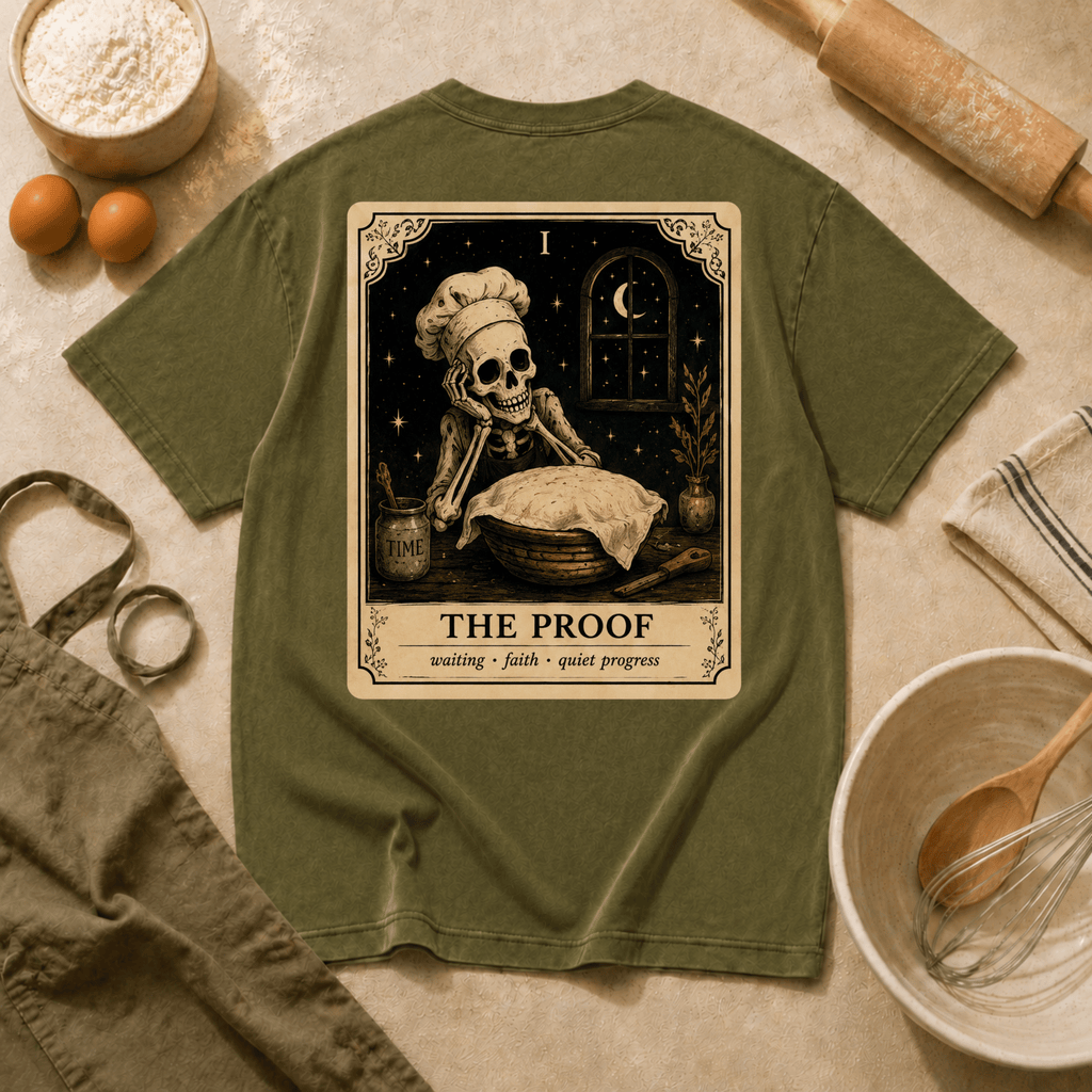 Vintage Tarot Tee — "The Proof" Skeleton Chef Graphic Crewneck