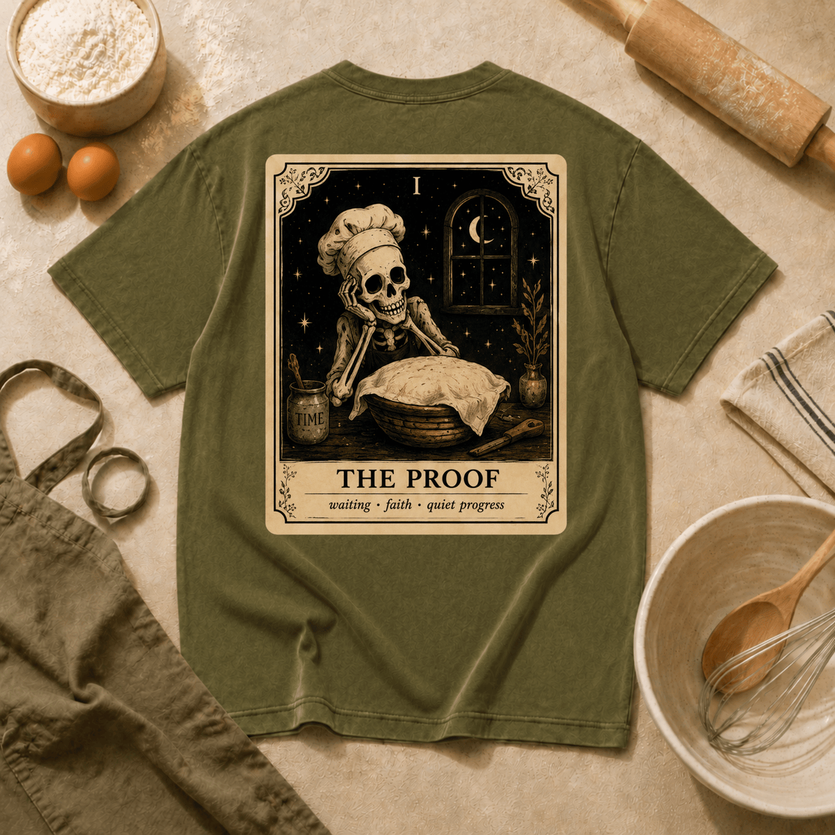 Vintage Tarot Tee — "The Proof" Skeleton Chef Graphic Crewneck