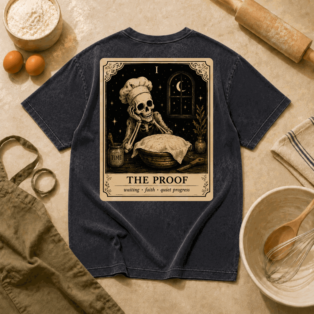 Vintage Tarot Tee — "The Proof" Skeleton Chef Graphic Crewneck