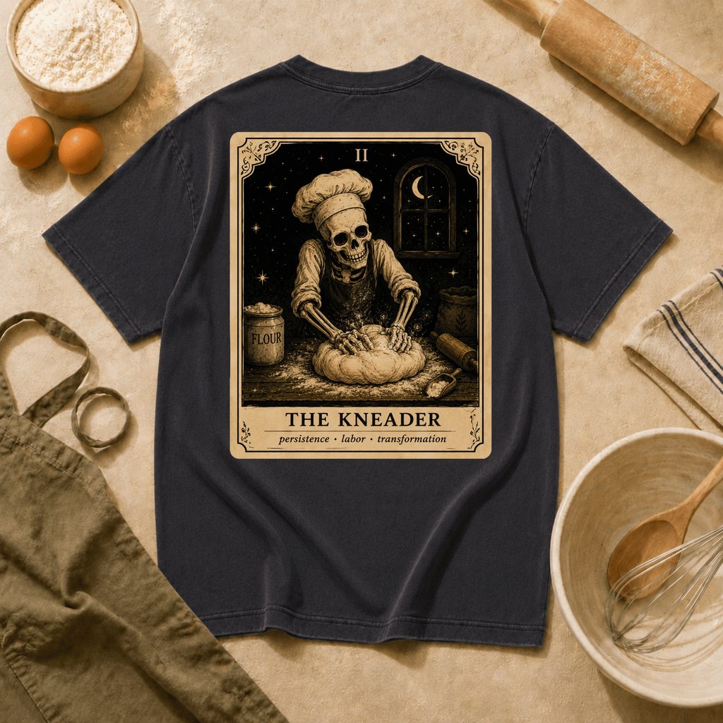 Vintage Tarot Tee — "The Kneader" Skeleton Chef Graphic Crewneck