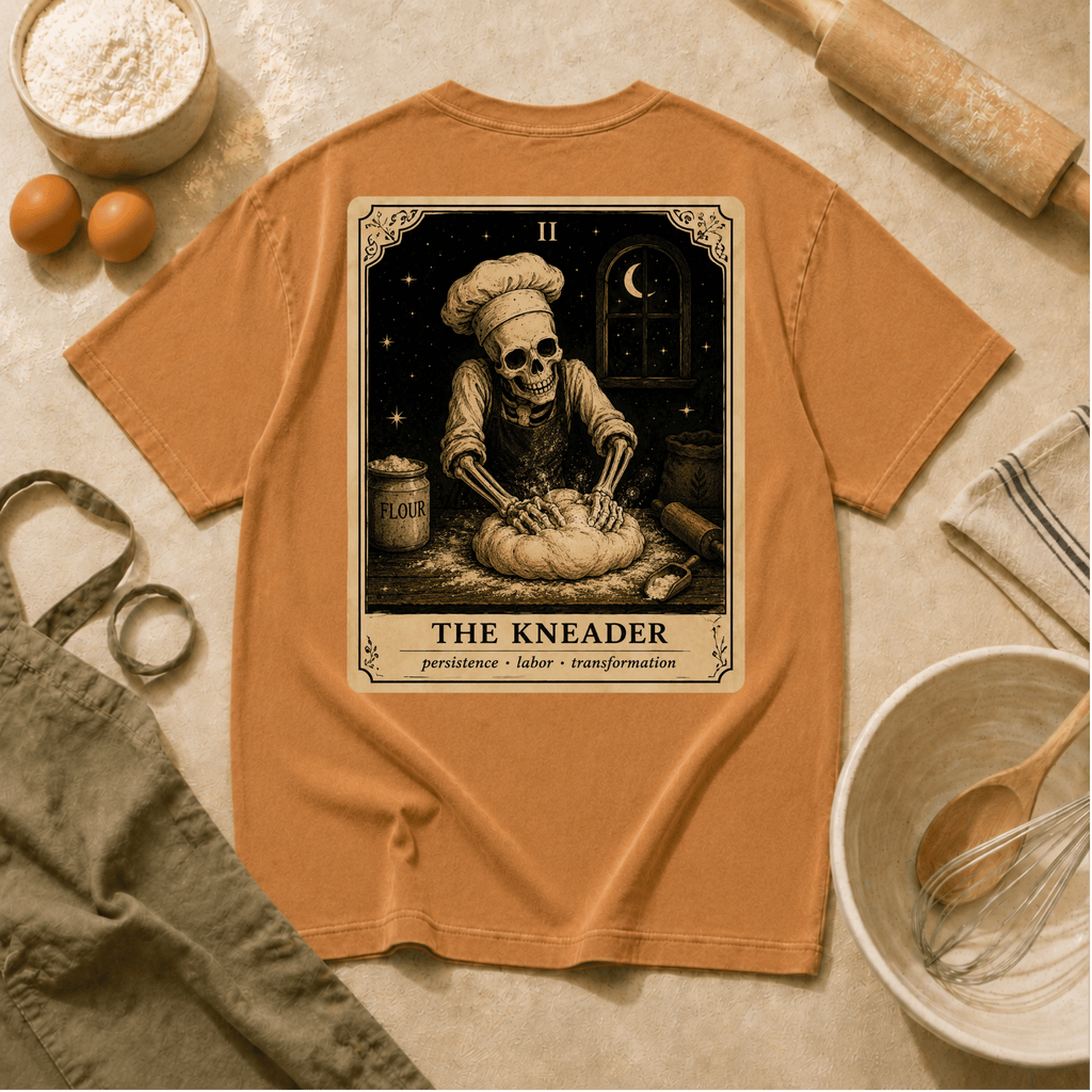 Vintage Tarot Tee — "The Kneader" Skeleton Chef Graphic Crewneck