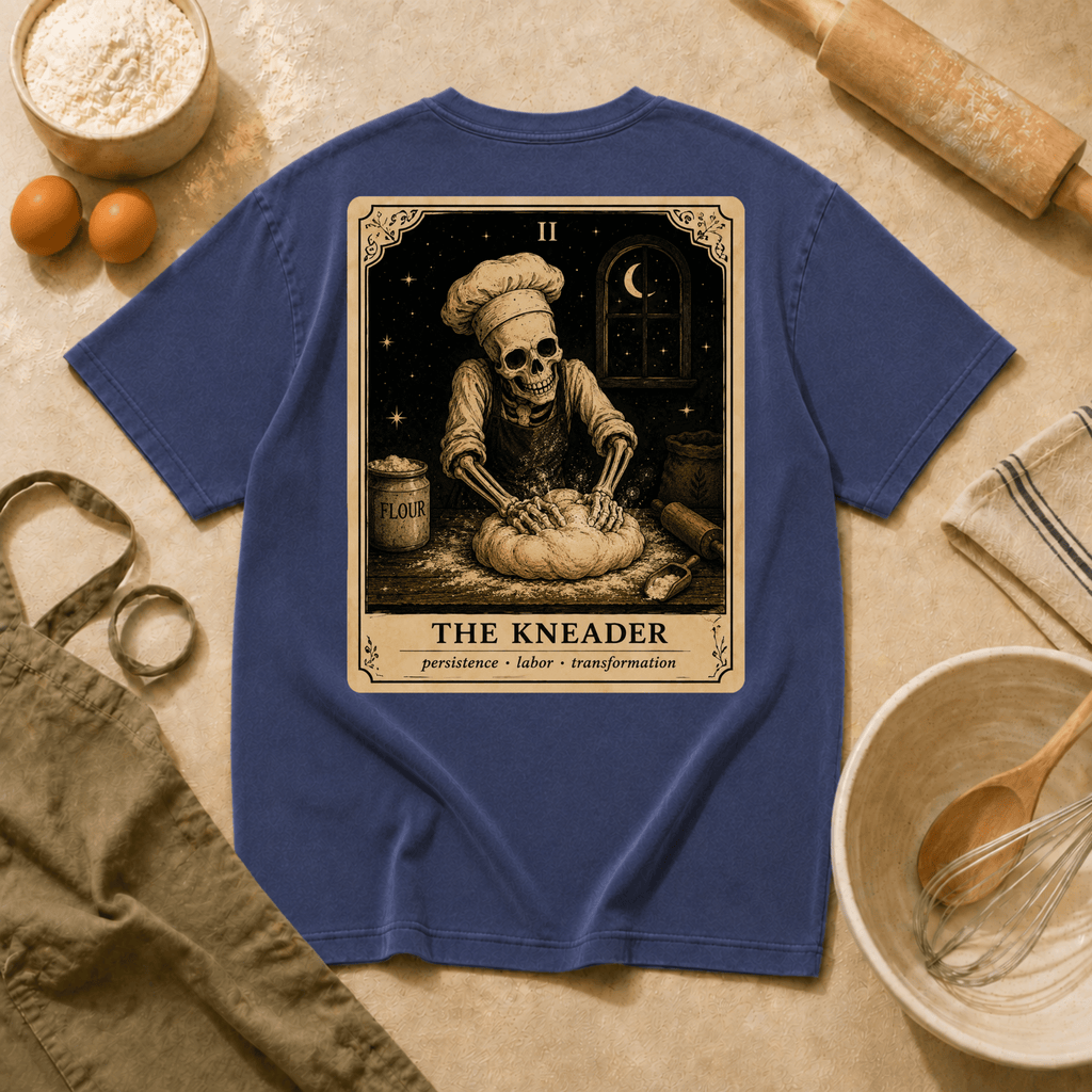 Vintage Tarot Tee — "The Kneader" Skeleton Chef Graphic Crewneck