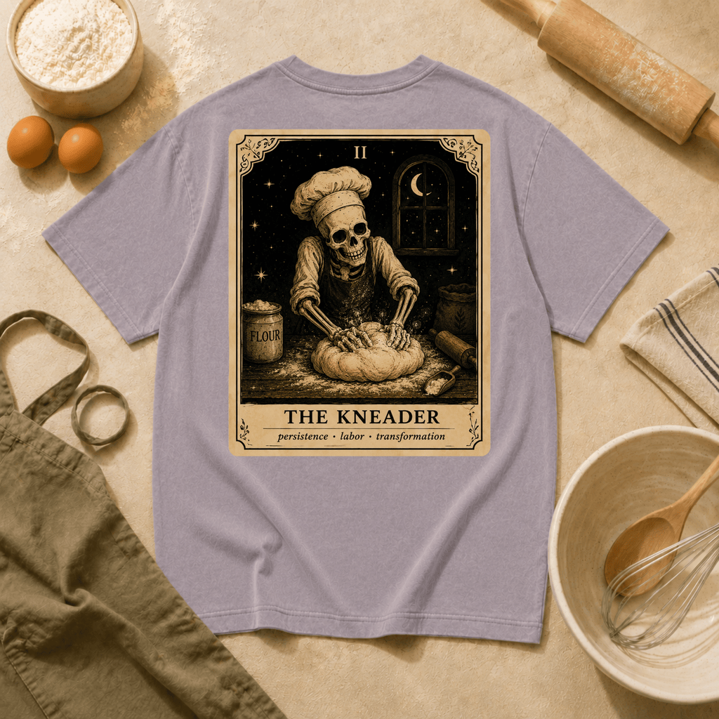 Vintage Tarot Tee — "The Kneader" Skeleton Chef Graphic Crewneck