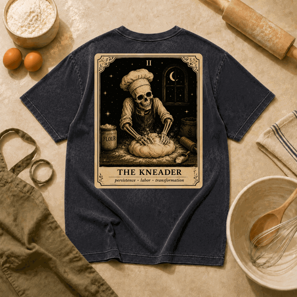 Vintage Tarot Tee — "The Kneader" Skeleton Chef Graphic Crewneck