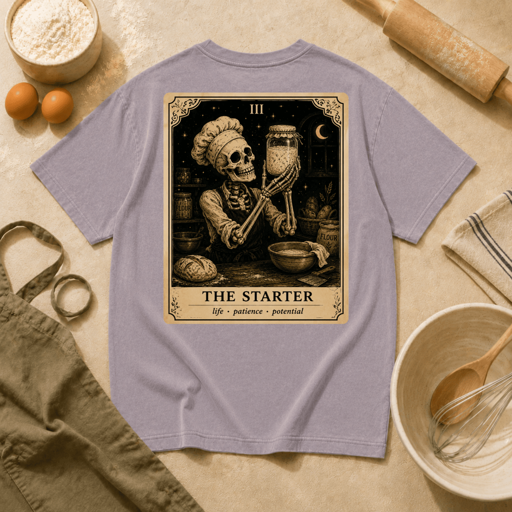 Vintage Tarot Tee — "The Starter" Skeleton Chef Graphic Crewneck
