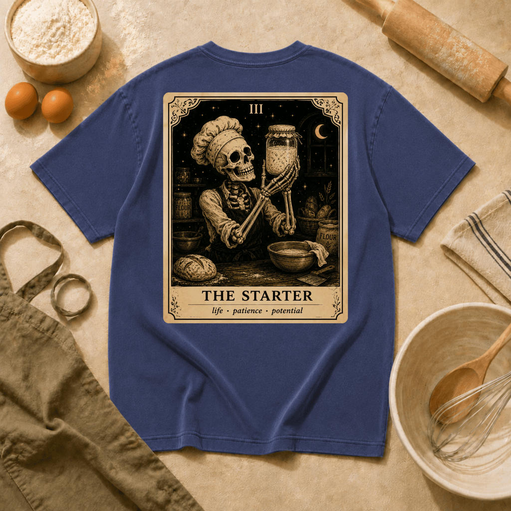 Vintage Tarot Tee — "The Starter" Skeleton Chef Graphic Crewneck