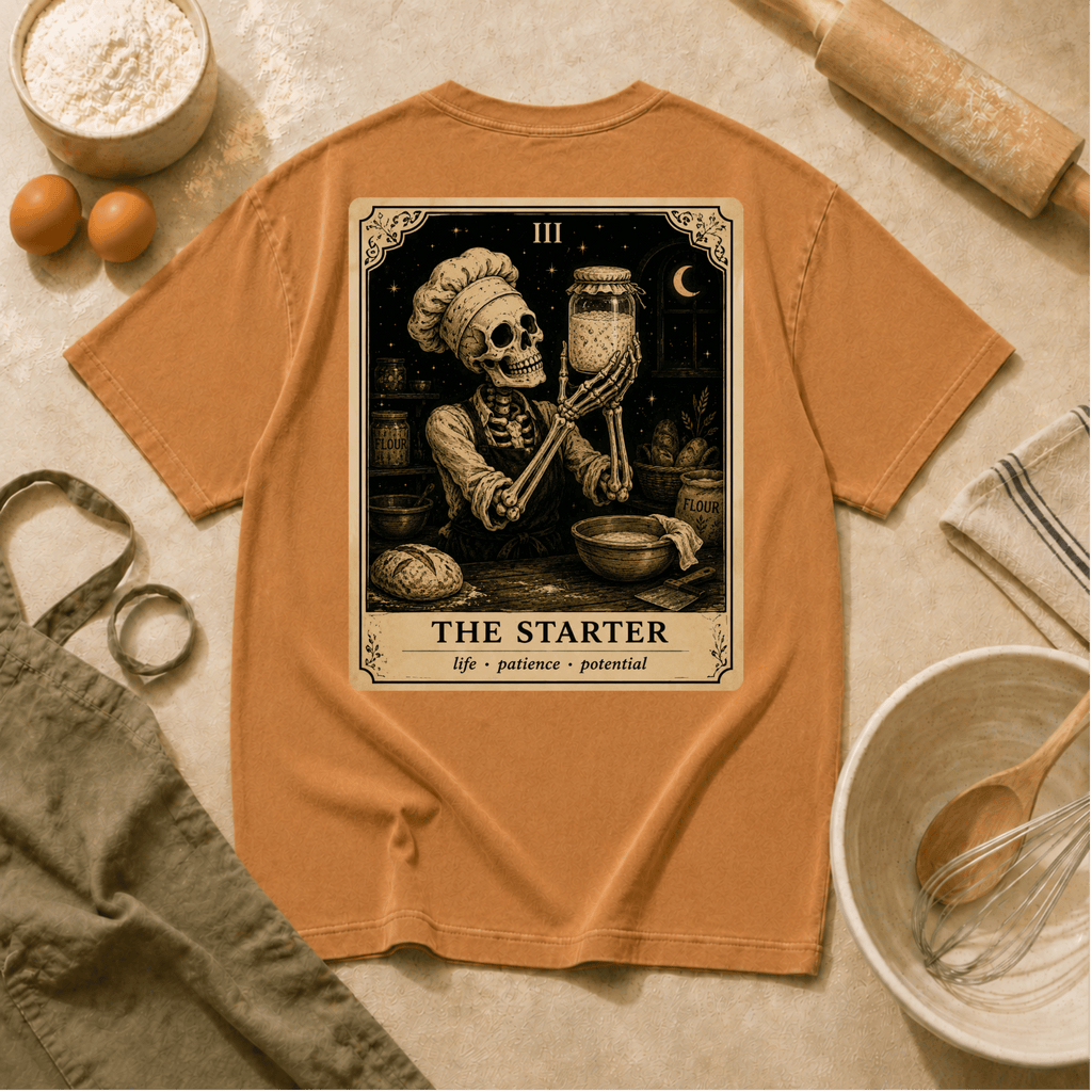 Vintage Tarot Tee — "The Starter" Skeleton Chef Graphic Crewneck