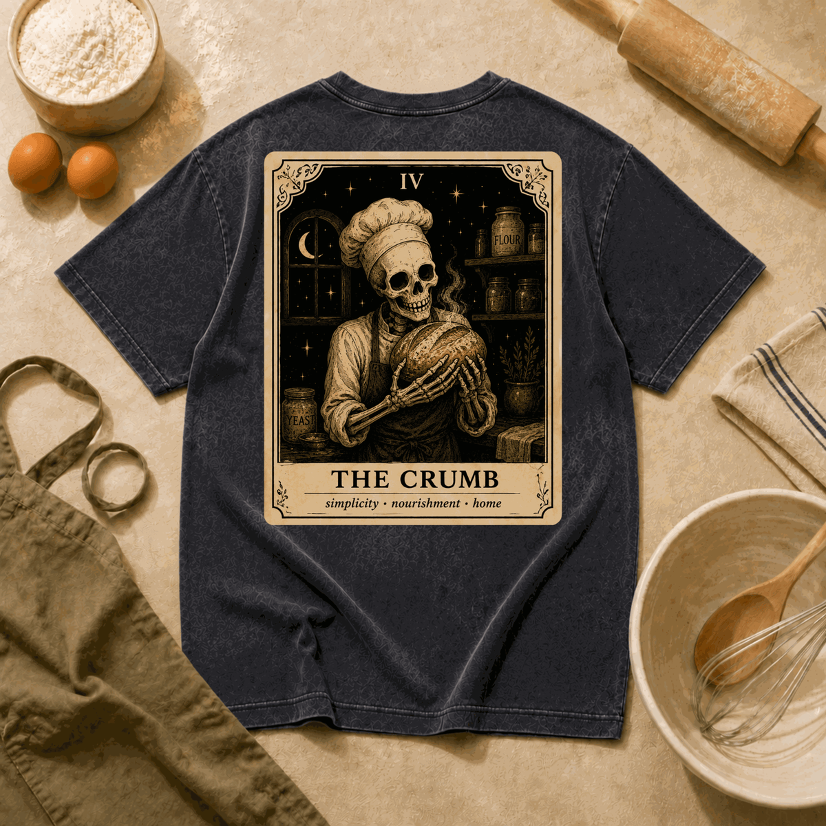 Vintage Tarot Tee — "The Crumb" Skeleton Chef Graphic Crewneck