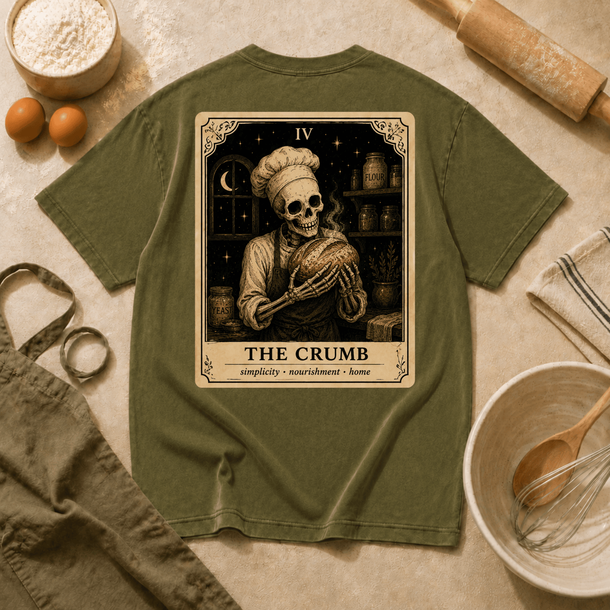 Vintage Tarot Tee — "The Crumb" Skeleton Chef Graphic Crewneck
