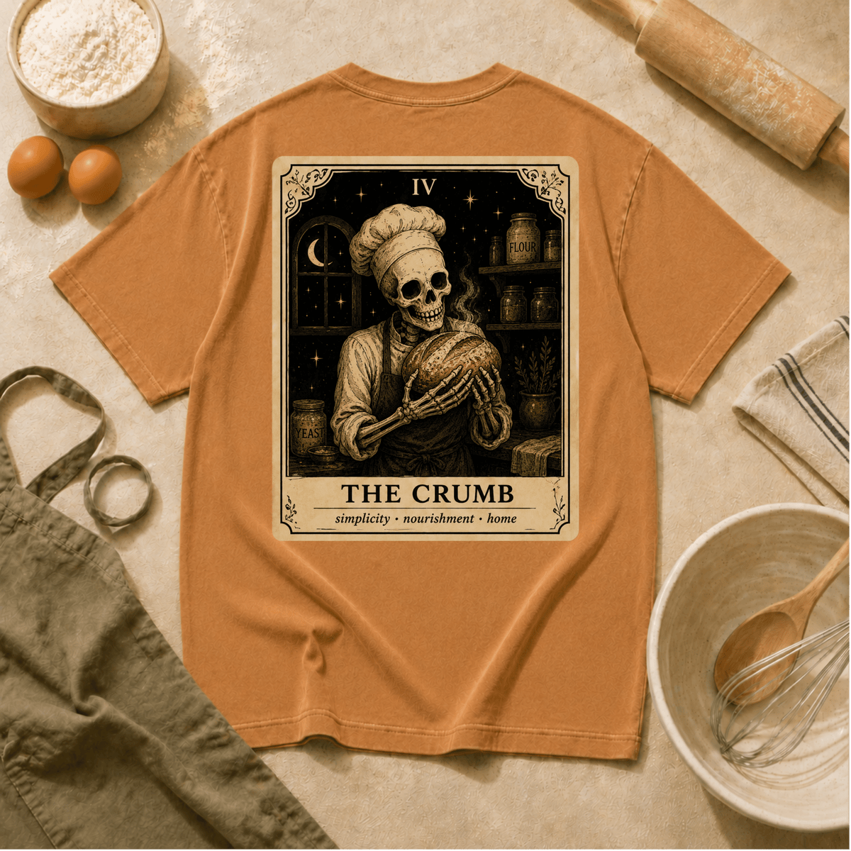 Vintage Tarot Tee — "The Crumb" Skeleton Chef Graphic Crewneck