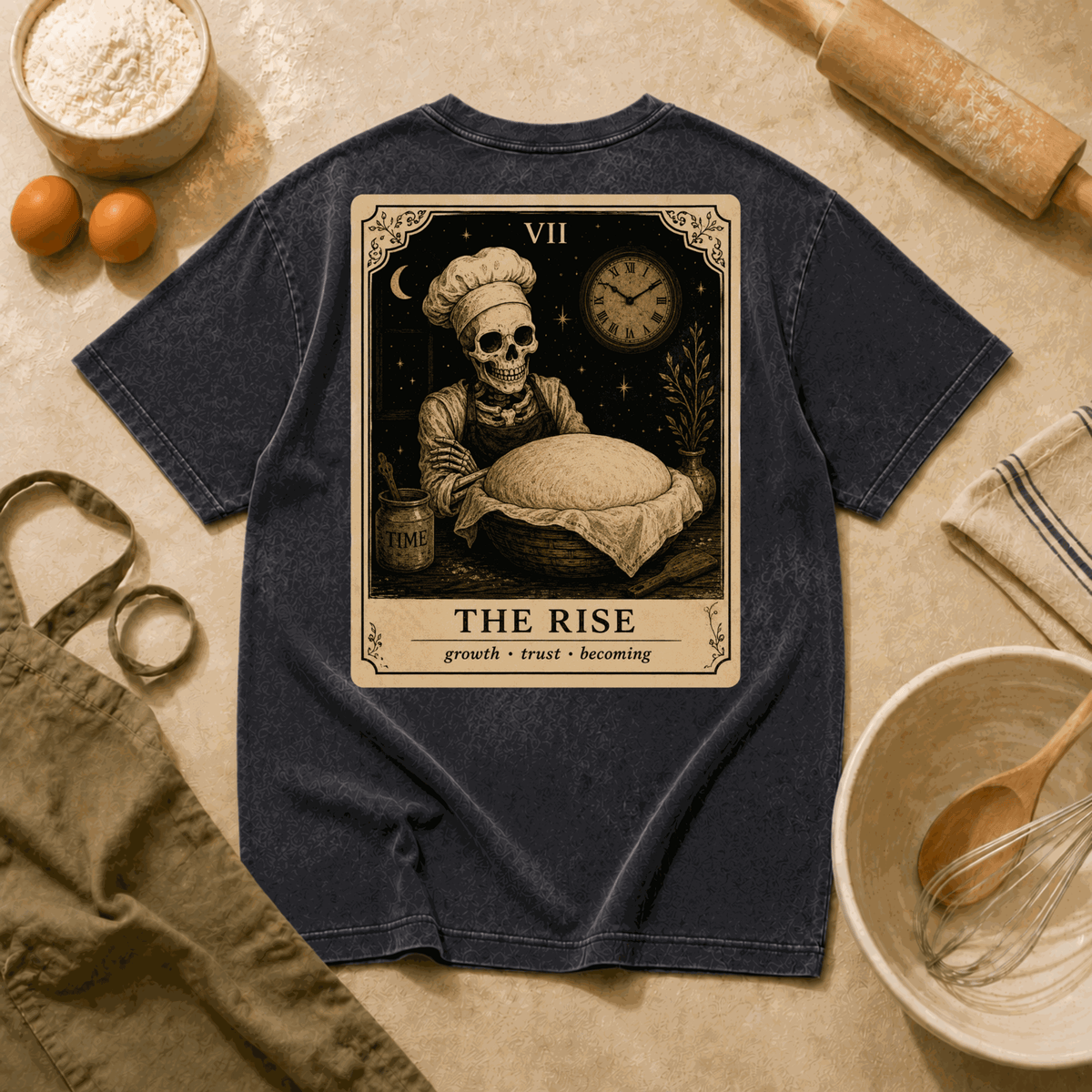 Vintage Tarot Tee — "The Rise" Skeleton Chef Graphic Crewneck
