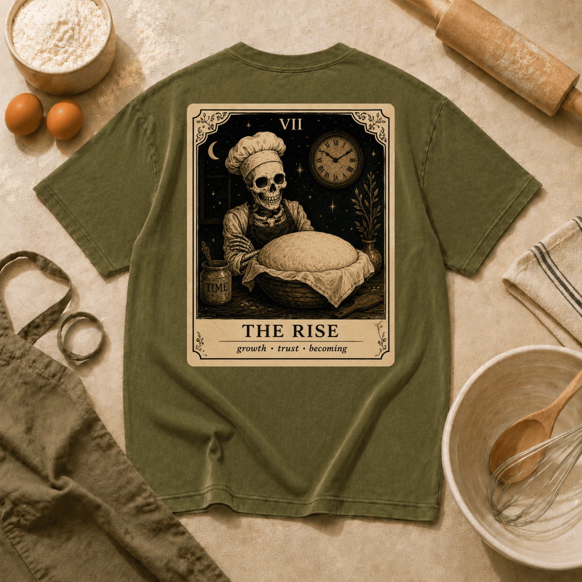 Vintage Tarot Tee — "The Rise" Skeleton Chef Graphic Crewneck