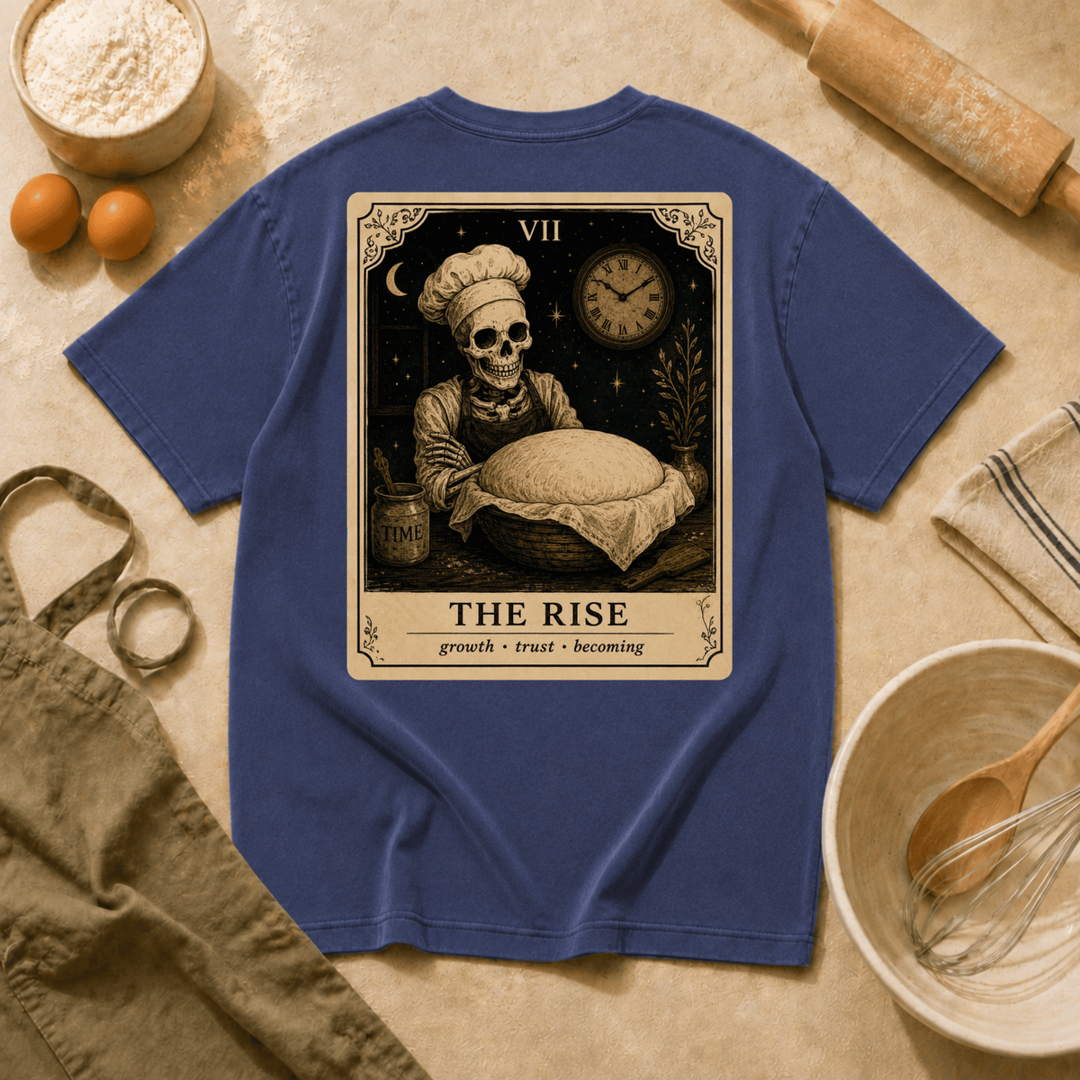 Vintage Tarot Tee — "The Rise" Skeleton Chef Graphic Crewneck