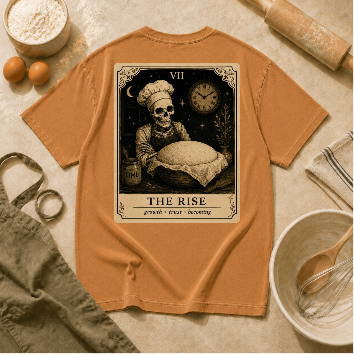 Vintage Tarot Tee — "The Rise" Skeleton Chef Graphic Crewneck