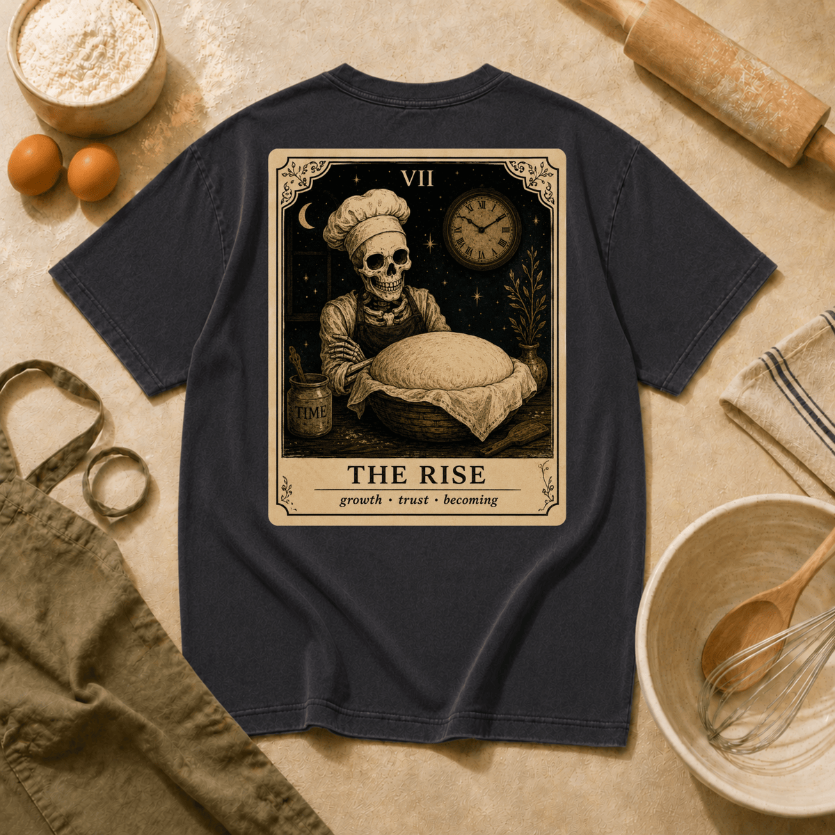 Vintage Tarot Tee — "The Rise" Skeleton Chef Graphic Crewneck