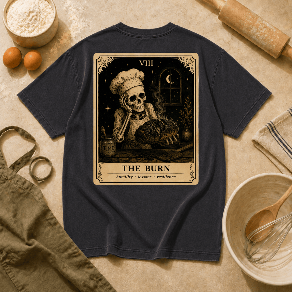 Vintage Tarot Tee — "The Burn" Skeleton Chef Graphic Crewneck