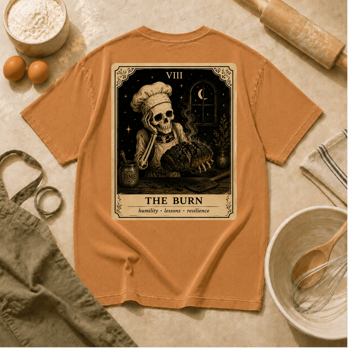 Vintage Tarot Tee — "The Burn" Skeleton Chef Graphic Crewneck