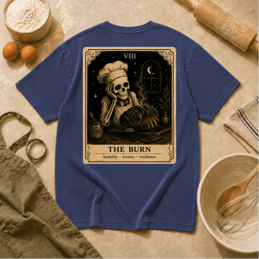 Vintage Tarot Tee — "The Burn" Skeleton Chef Graphic Crewneck