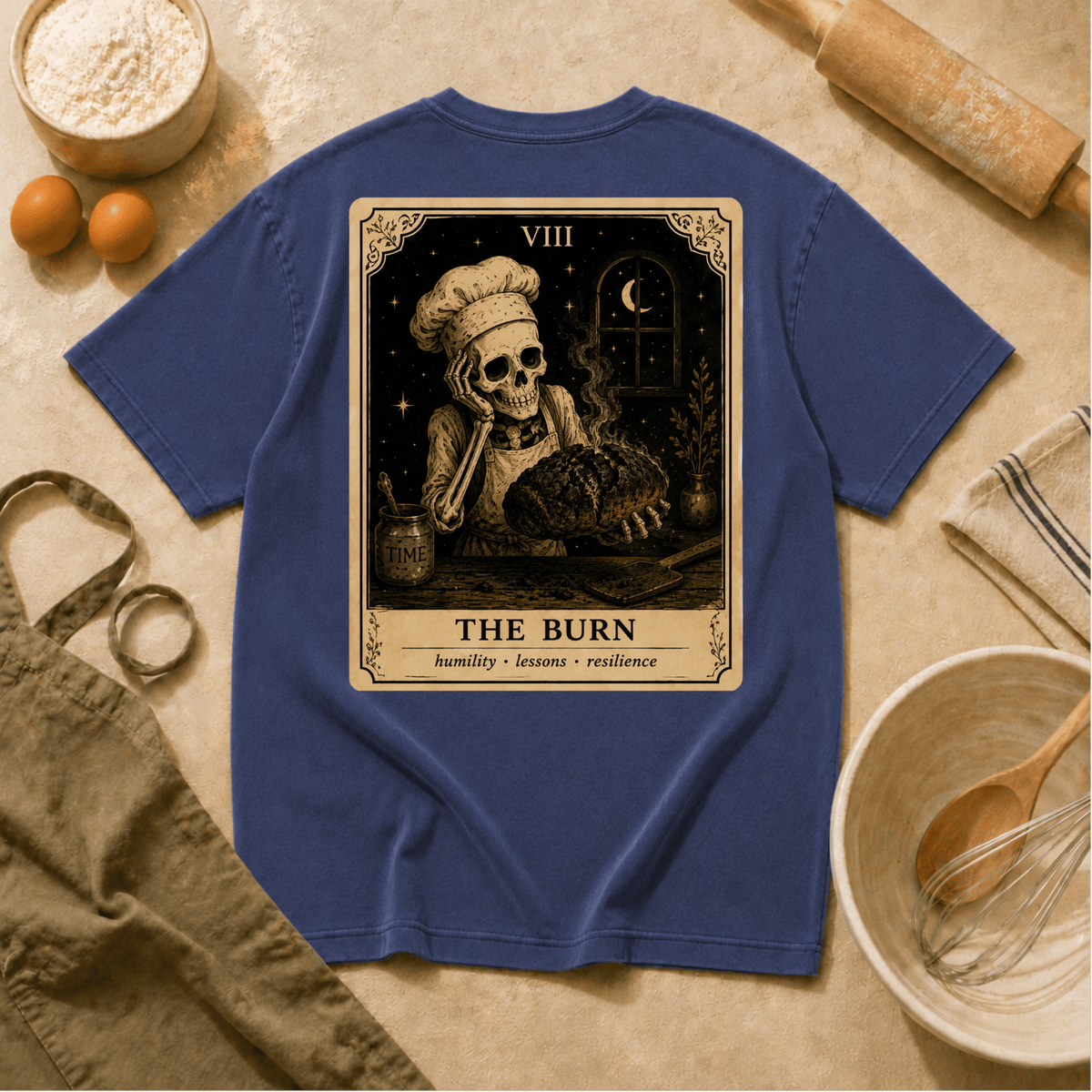 Vintage Tarot Tee — "The Burn" Skeleton Chef Graphic Crewneck