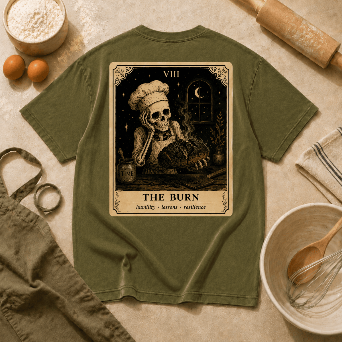 Vintage Tarot Tee — "The Burn" Skeleton Chef Graphic Crewneck