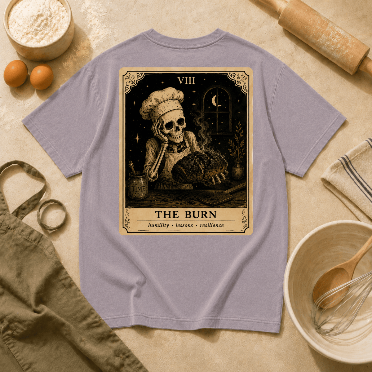 Vintage Tarot Tee — "The Burn" Skeleton Chef Graphic Crewneck