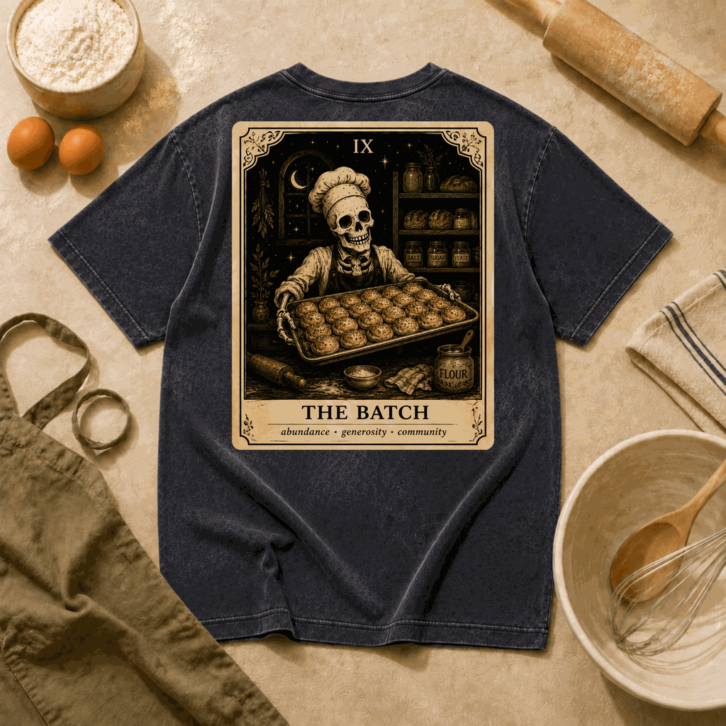 Vintage Tarot Tee — "The Batch" Skeleton Chef Graphic Crewneck