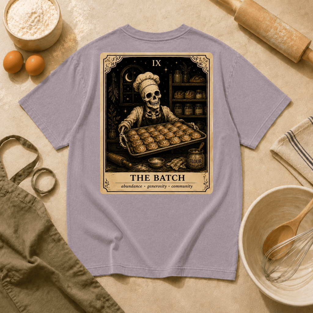 Vintage Tarot Tee — "The Batch" Skeleton Chef Graphic Crewneck