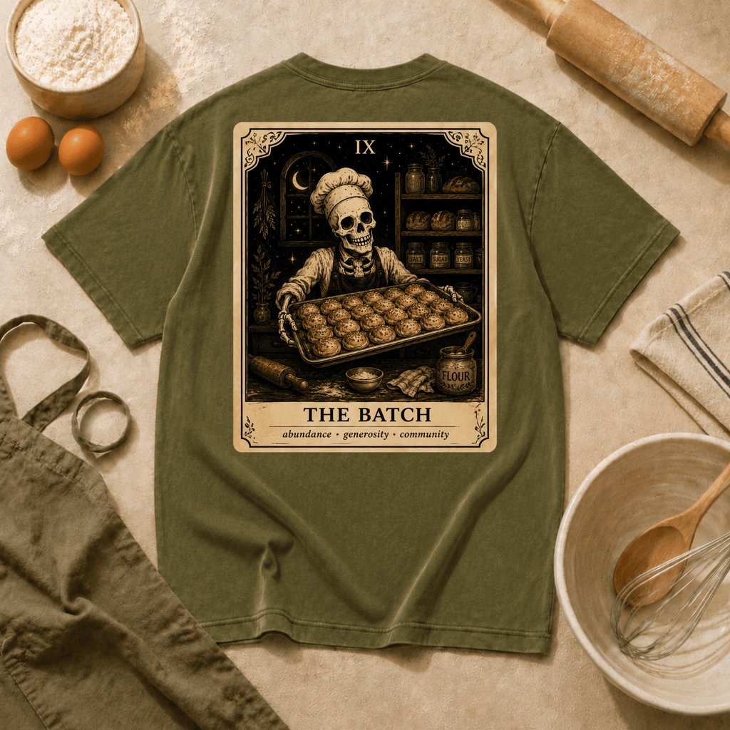 Vintage Tarot Tee — "The Batch" Skeleton Chef Graphic Crewneck