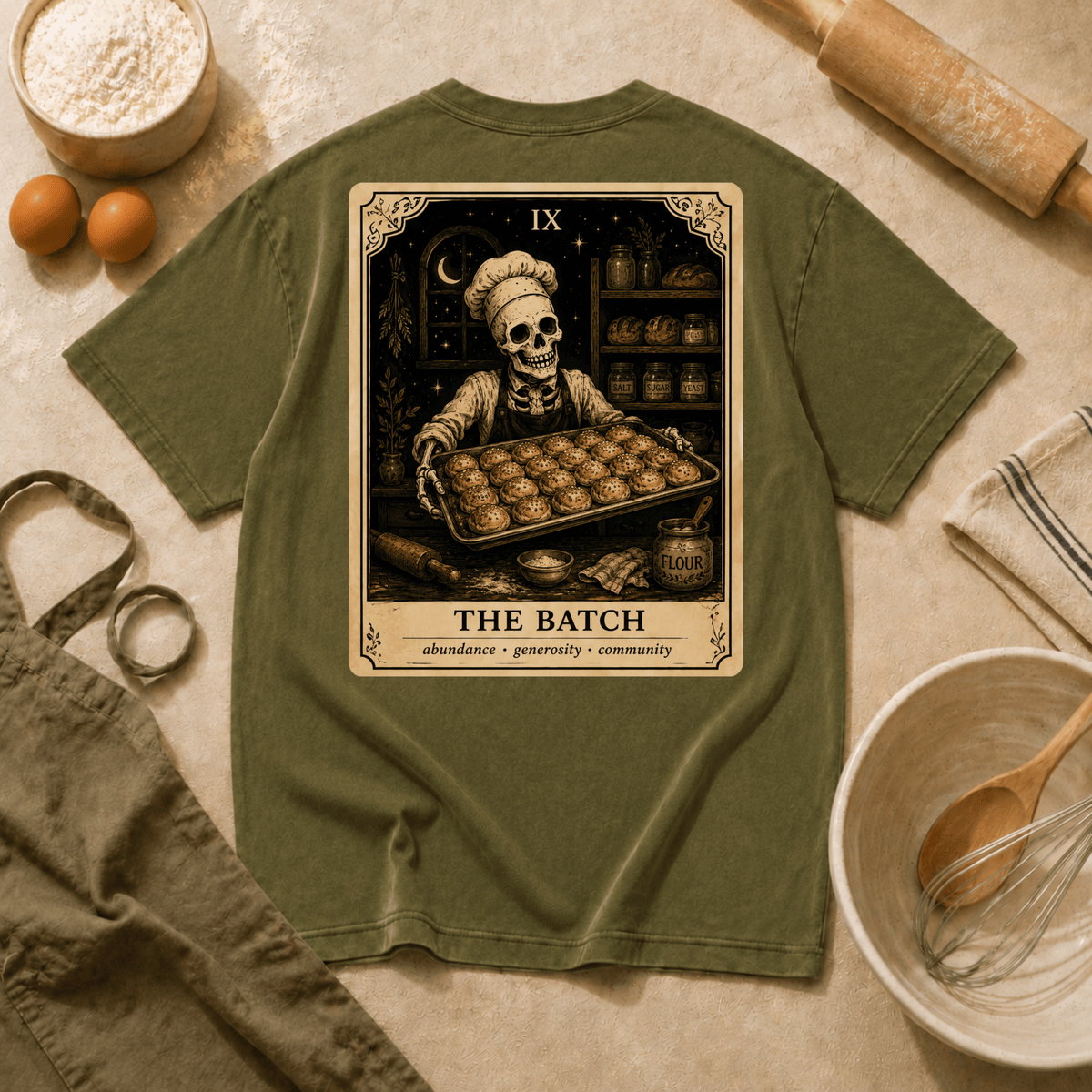 Vintage Tarot Tee — "The Batch" Skeleton Chef Graphic Crewneck