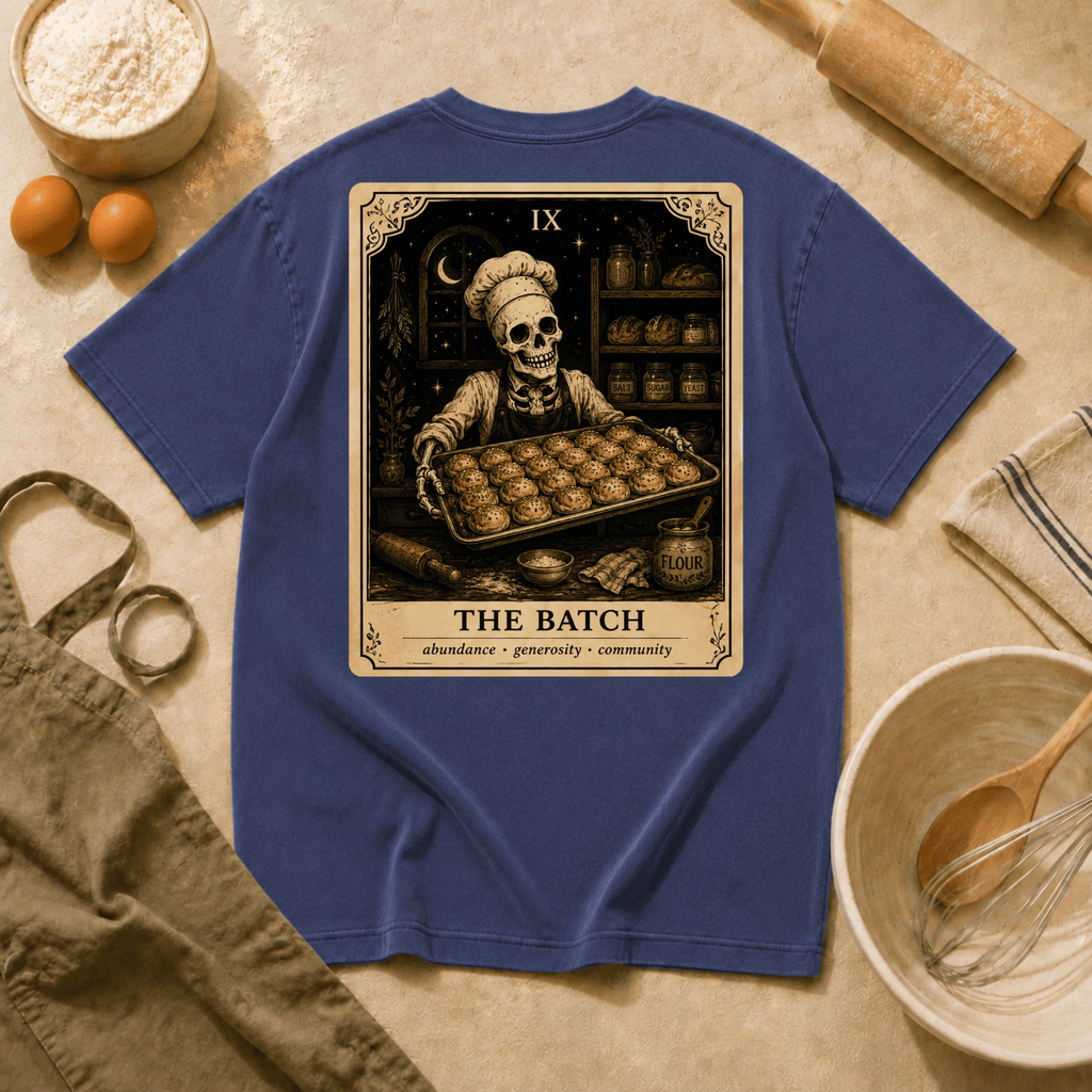 Vintage Tarot Tee — "The Batch" Skeleton Chef Graphic Crewneck