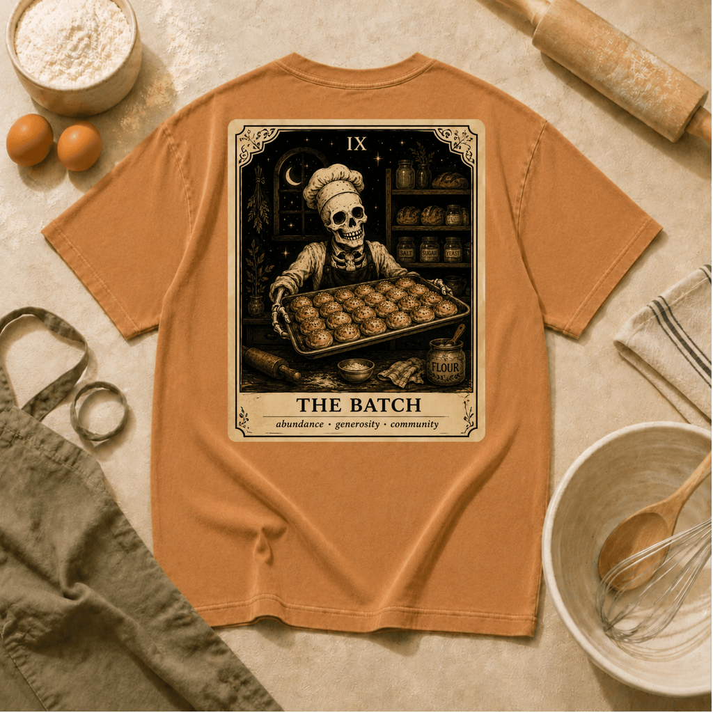 Vintage Tarot Tee — "The Batch" Skeleton Chef Graphic Crewneck
