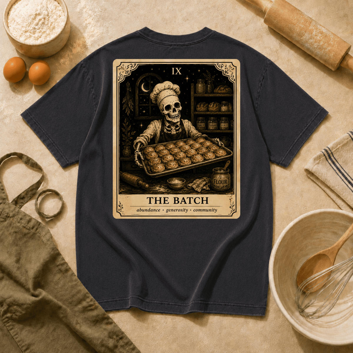 Vintage Tarot Tee — "The Batch" Skeleton Chef Graphic Crewneck