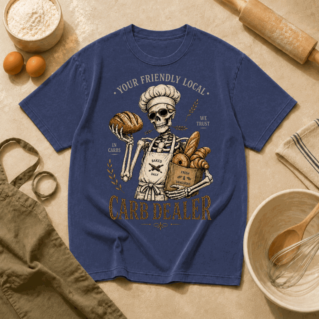 Vintage Baker's Tee — "Carb Dealer" Skeleton Chef Graphic Crewneck