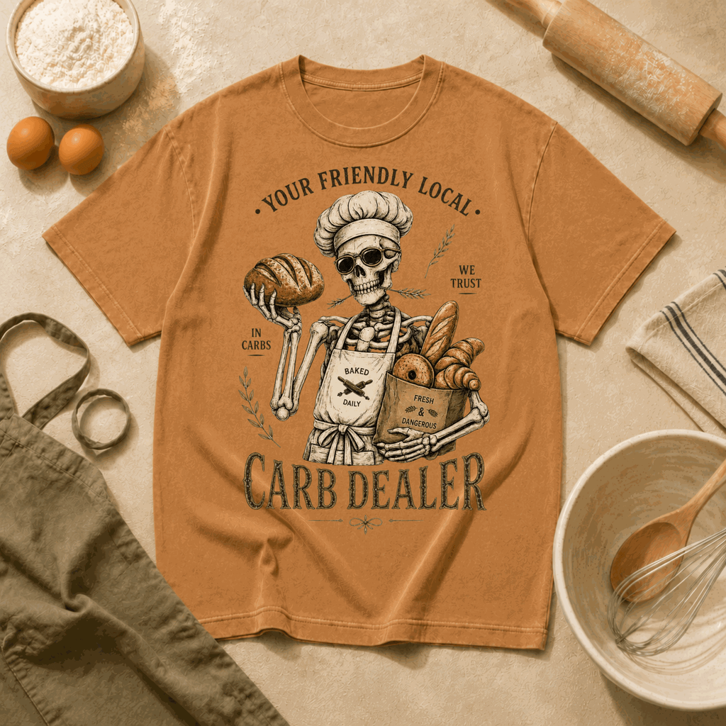 Vintage Baker's Tee — "Carb Dealer" Skeleton Chef Graphic Crewneck