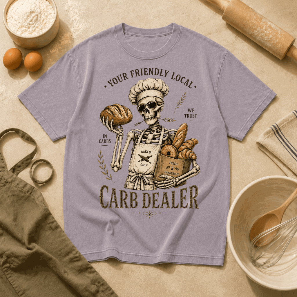 Vintage Baker's Tee — "Carb Dealer" Skeleton Chef Graphic Crewneck