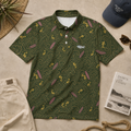 Green Surf Pattern Polo Shirt — Coastal Wave & Surfboard All-Over Print