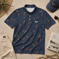 Navy Surf Pattern Polo Shirt — Coastal Wave & Surfboard All-Over Print
