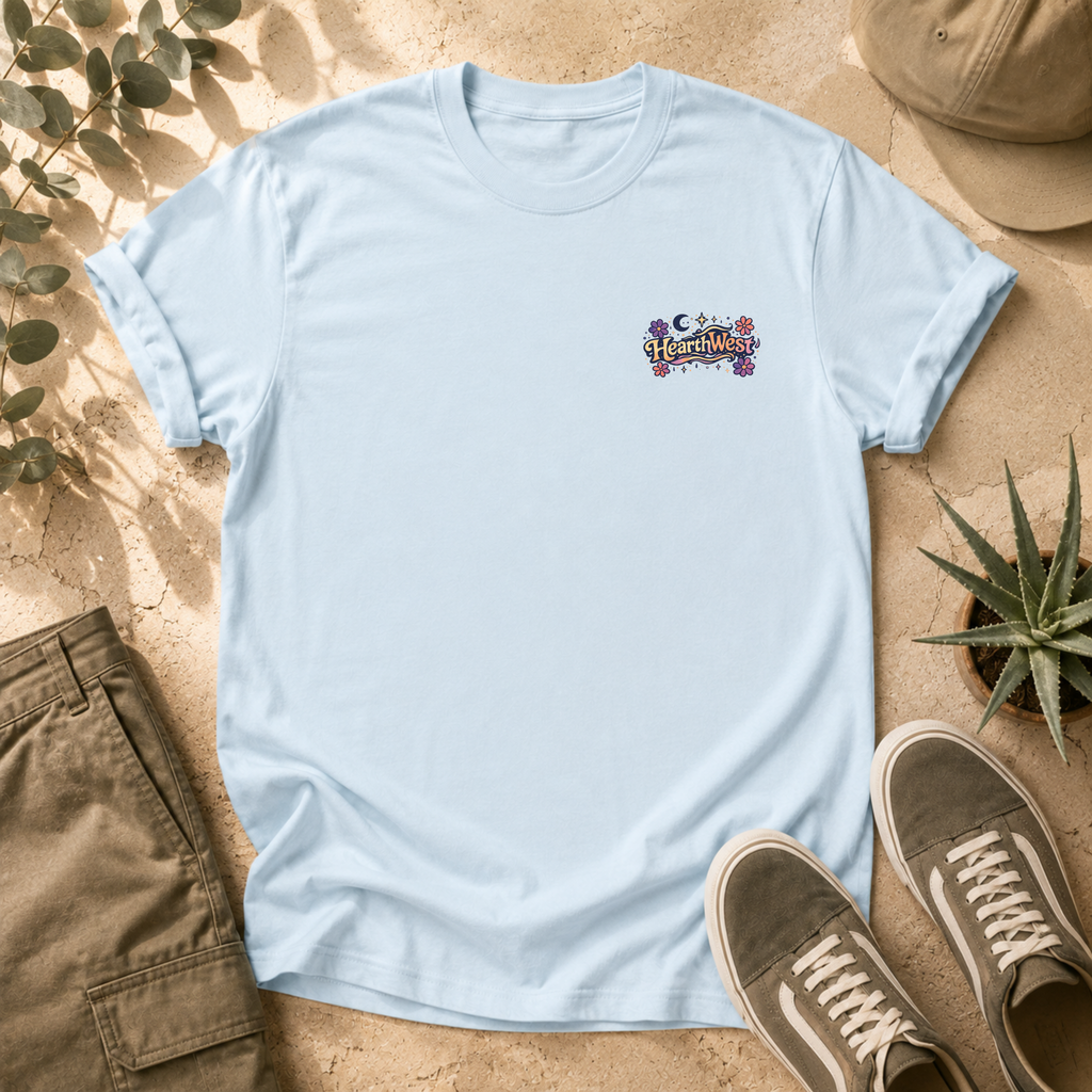 HearthWest Floral Logo T-Shirt — Bigfoot with Moon & Flowers