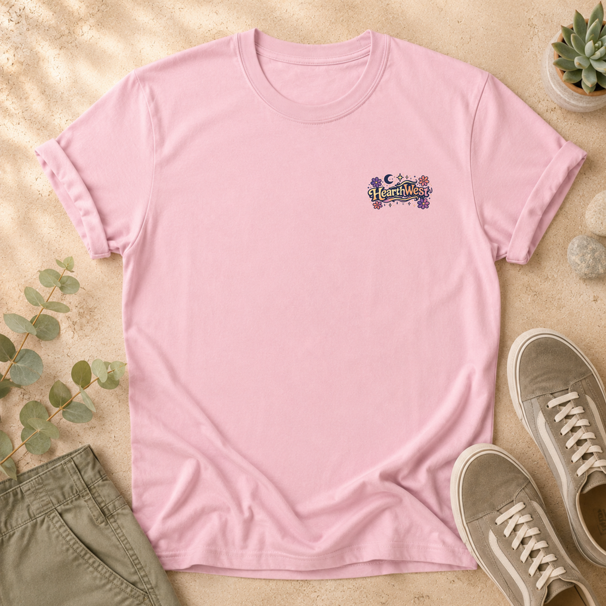HearthWest Floral Logo T-Shirt — Bigfoot with Moon & Flowers