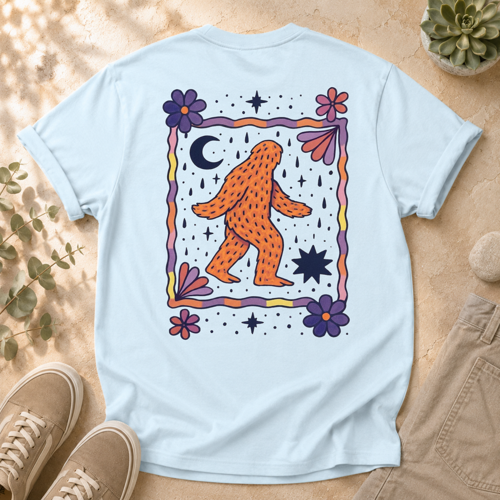 HearthWest Floral Logo T-Shirt — Bigfoot with Moon & Flowers