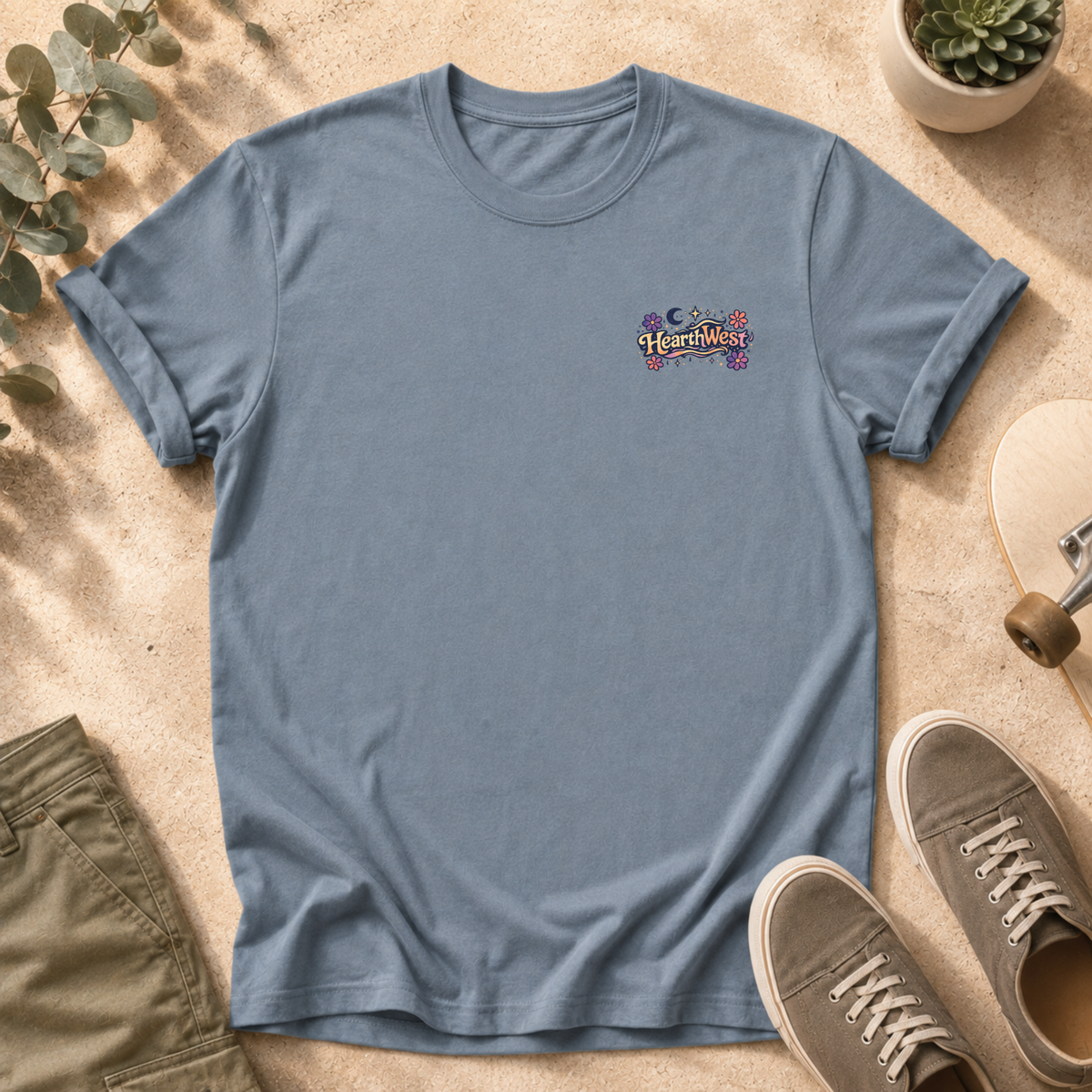 HearthWest Floral Logo T-Shirt — Bigfoot with Moon & Flowers