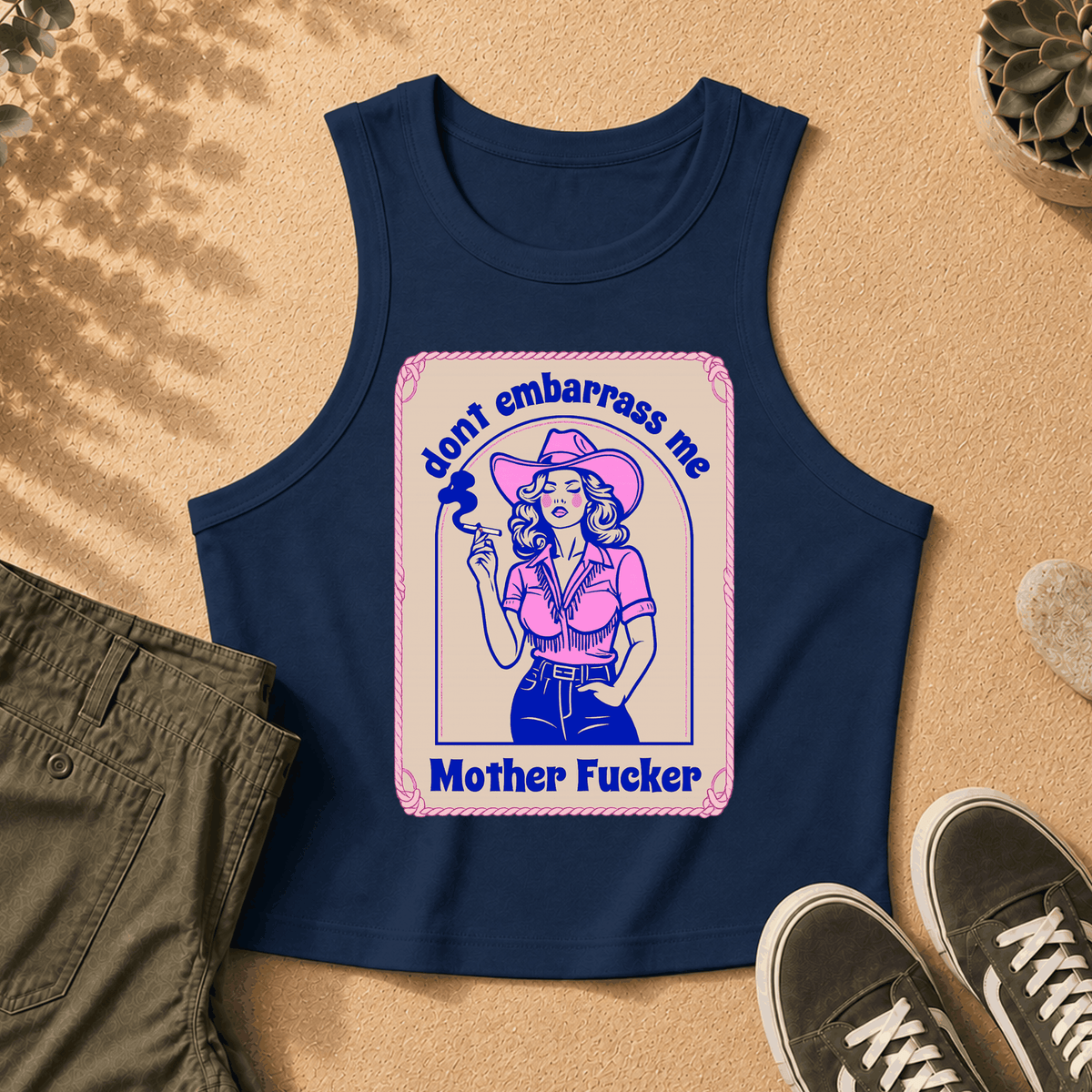 Racer Tank — Retro Cowgirl Graphic "Don't Piss Me Off"