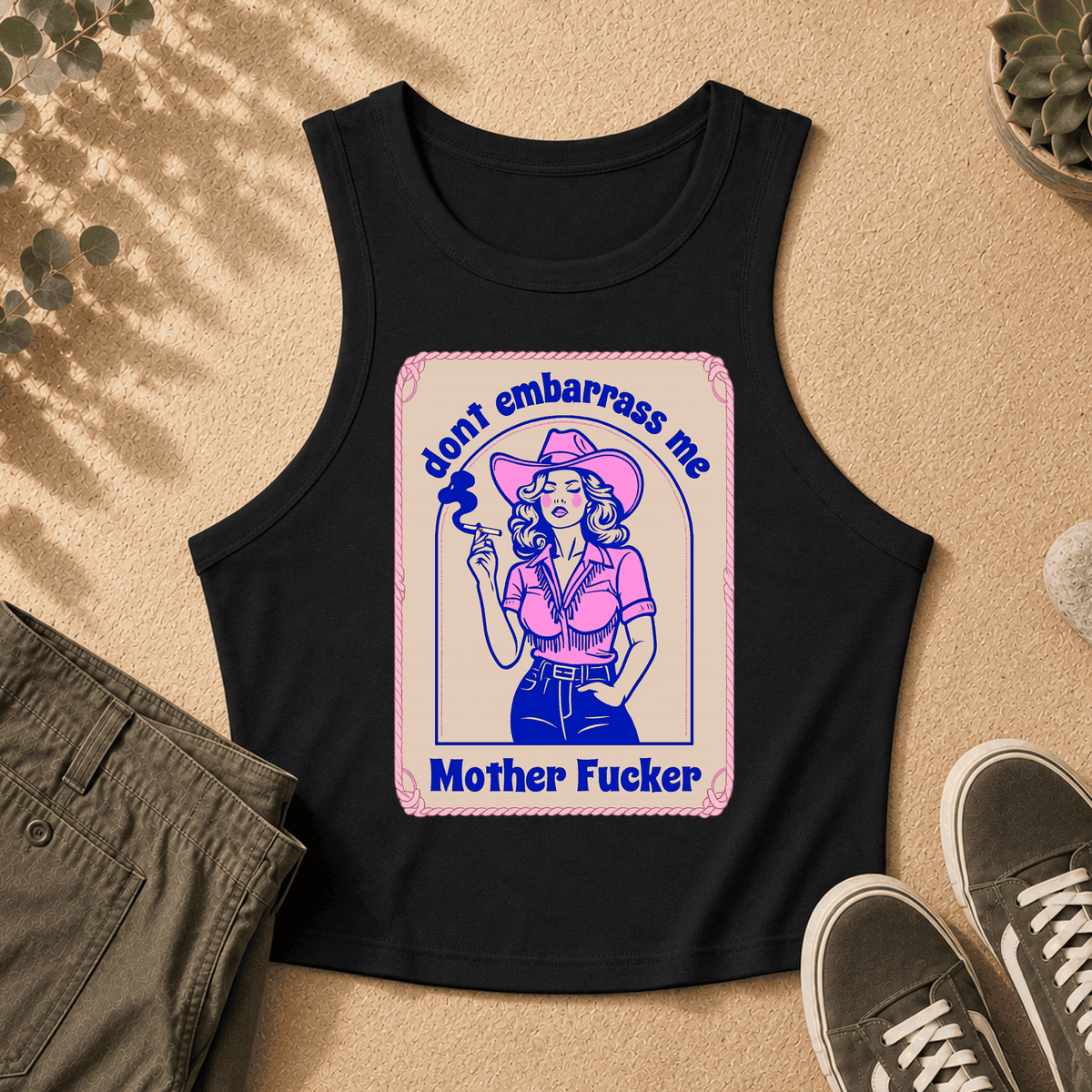 Racer Tank — Retro Cowgirl Graphic "Don't Piss Me Off"