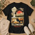Yellowstone National Park Vintage Tee — Geyser, Buffalo & Sunset Graphic T-Shirt