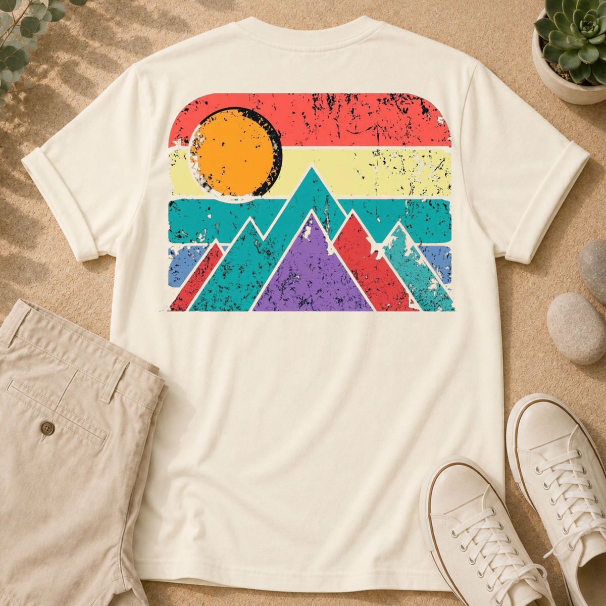 Retro Mountain T-Shirt — Vintage Sunset Outdoor Graphic Tee