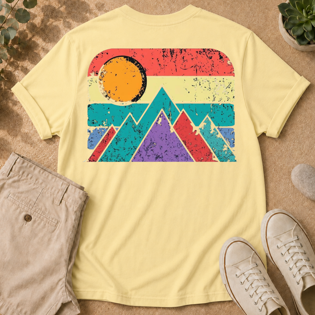 Retro Mountain T-Shirt — Vintage Sunset Outdoor Graphic Tee