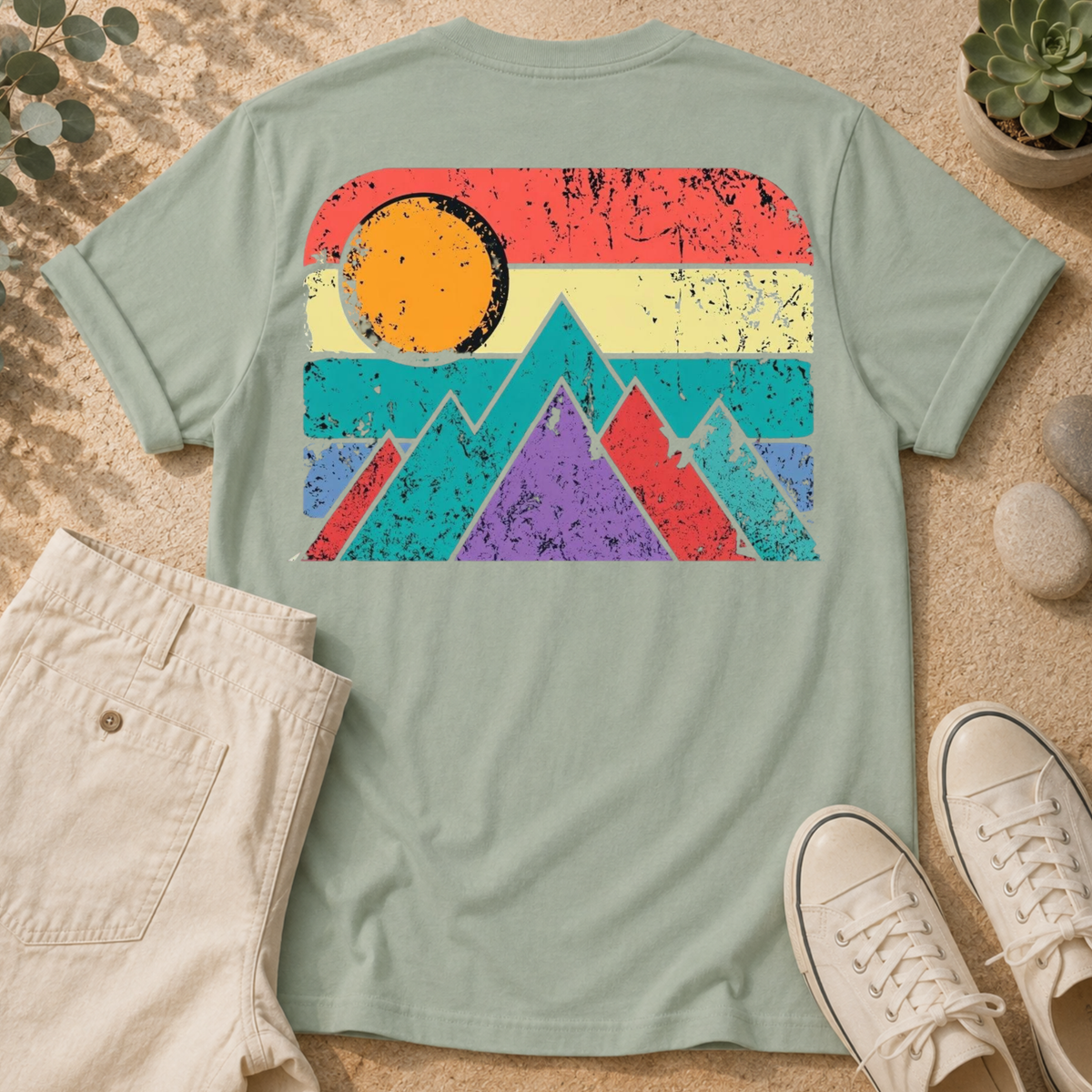 Retro Mountain T-Shirt — Vintage Sunset Outdoor Graphic Tee