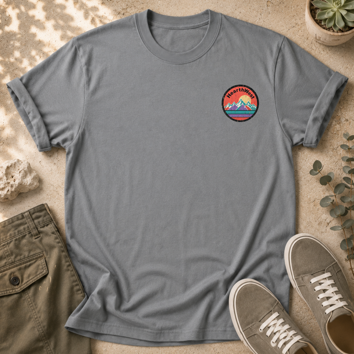 Retro Mountain T-Shirt — Vintage Sunset Outdoor Graphic Tee